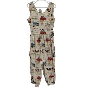 Handmade‎ Girls Old McDonald Had A Farm Jumpsuit With Hairbow & Ponytail Holder